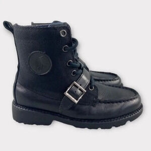 POLO RALPH LAUREN Ranger HI II Combat Boots Shoes Boys‎ 1.5 Kids Black Leather